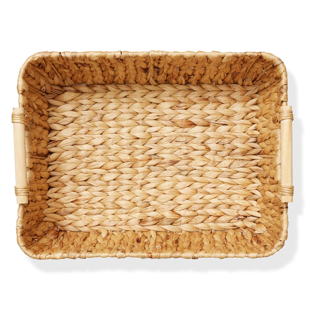 Casafield (Set of 2) Water Hyacinth Oval Storage Baskets with Wooden Handles - Large Woven Bin Organizers