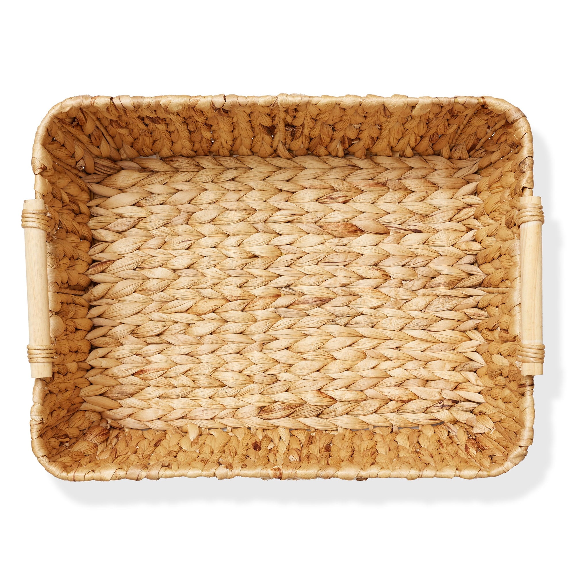 Casafield (Set of 2) Water Hyacinth Oval Storage Baskets with Wooden Handles - Large Woven Bin Organizers