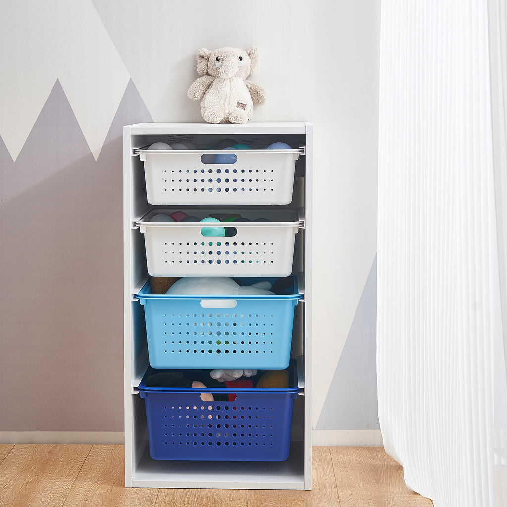 Your Zone Kids Sliding Bin Organizer with 4 Storage Bins, Blue