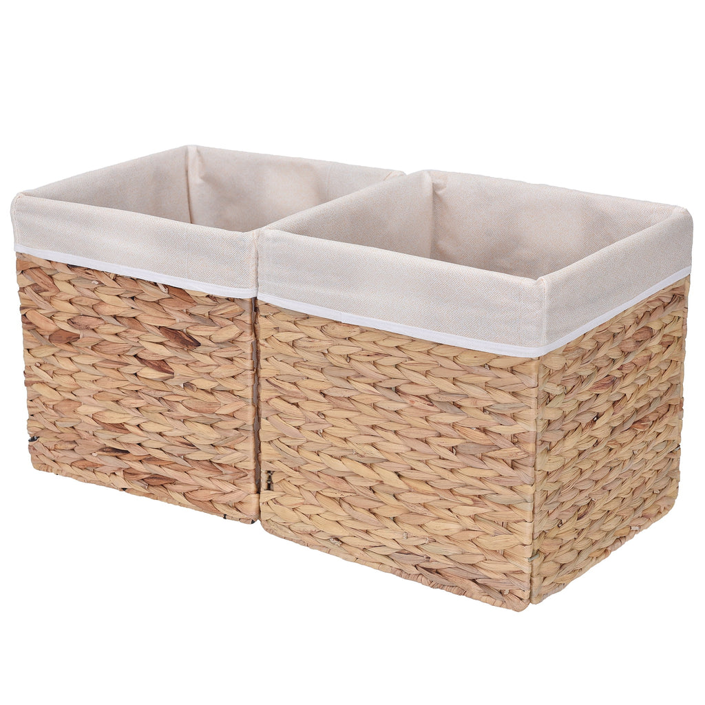 StorageWorks Water Hyacinth Storage Basket With Liner, Natural Wicker Woven Baskets, Handmade, 2-Pack, Large, 11.8"x 11.8 "x 11.8"