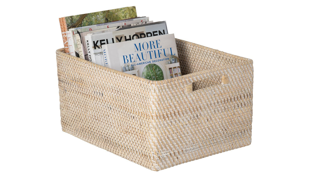 Kouboo Loma Rectangular Decorative Rattan Storage Basket With Handles, Coastal-Inspired Handwoven, Home Organization, Honey Brown