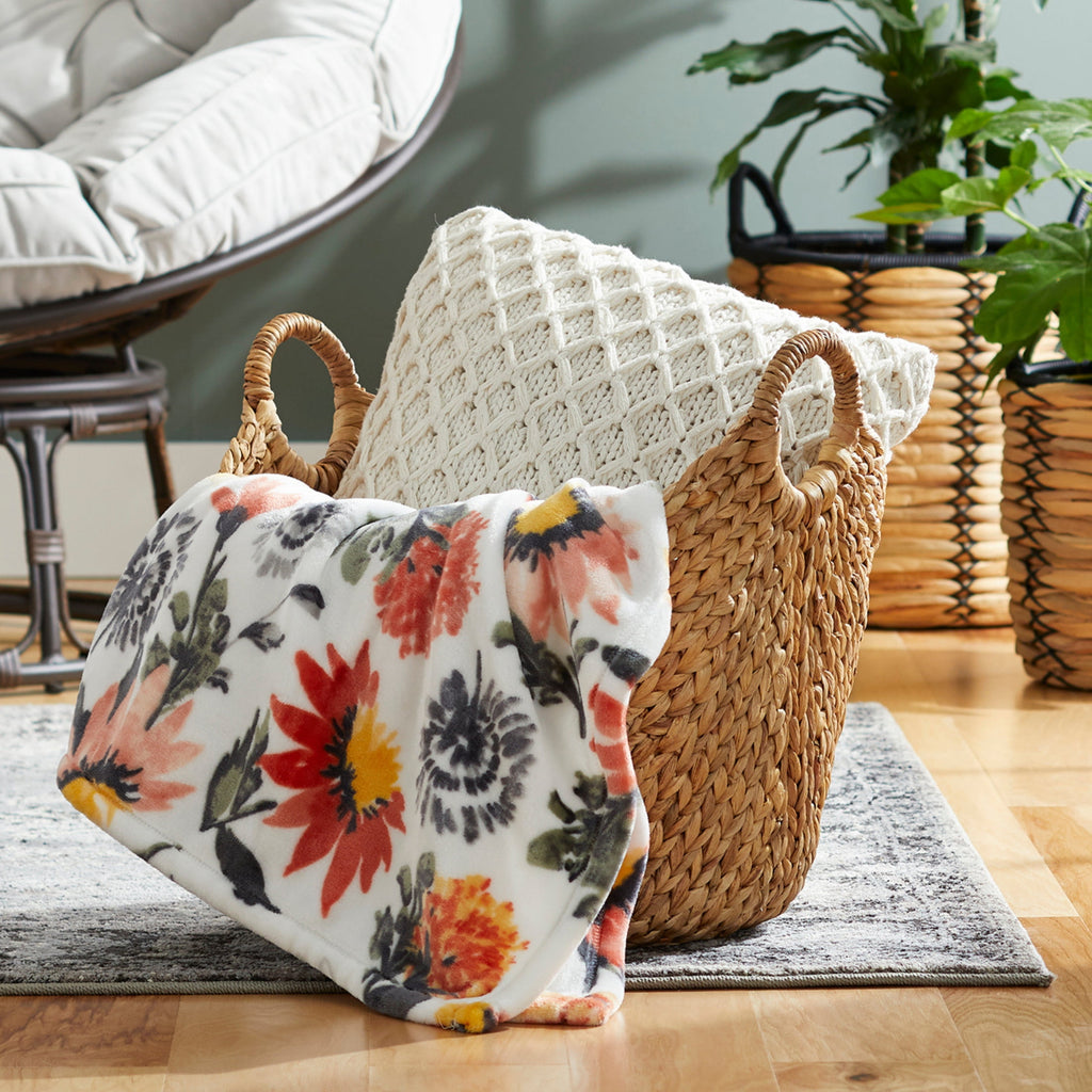 (2 pack) Better Homes & Gardens Extra Large Natural Woven Water Hyacinth Boat Decorative Storage Basket, 19 in x 17 in x 14 in