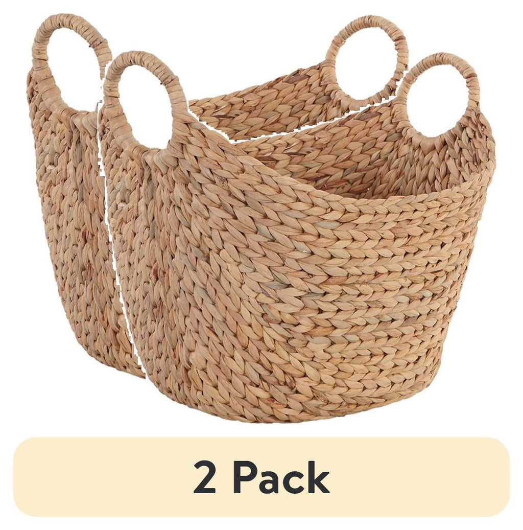 (2 pack) Better Homes & Gardens Extra Large Natural Woven Water Hyacinth Boat Decorative Storage Basket, 19 in x 17 in x 14 in
