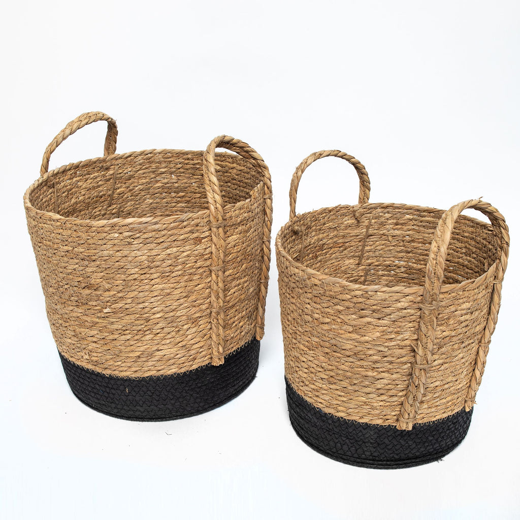 Better Homes & Gardens Round Seagrass Baskets, Natural, Black, Set of 2, Large & Medium