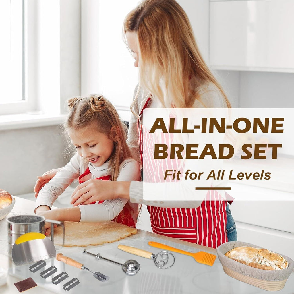 FAKYFJ Sourdough Starter Kit,Sourdough Bread Baking Supplies,  Bread Proofing Basket, Bread Making Tools Kit, Sour Dough Kit Tools, Sourdough Proofing Basket, Sourdough Kit Gifts for Bakers Women Wif