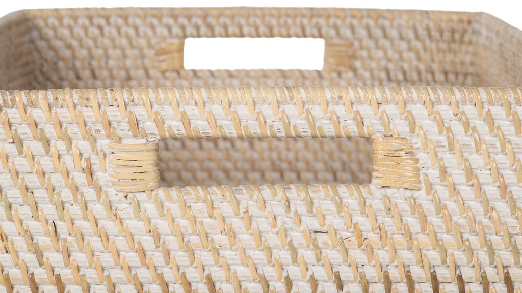 Kouboo Loma Rectangular Decorative Rattan Storage Basket With Handles, Coastal-Inspired Handwoven, Home Organization, Honey Brown