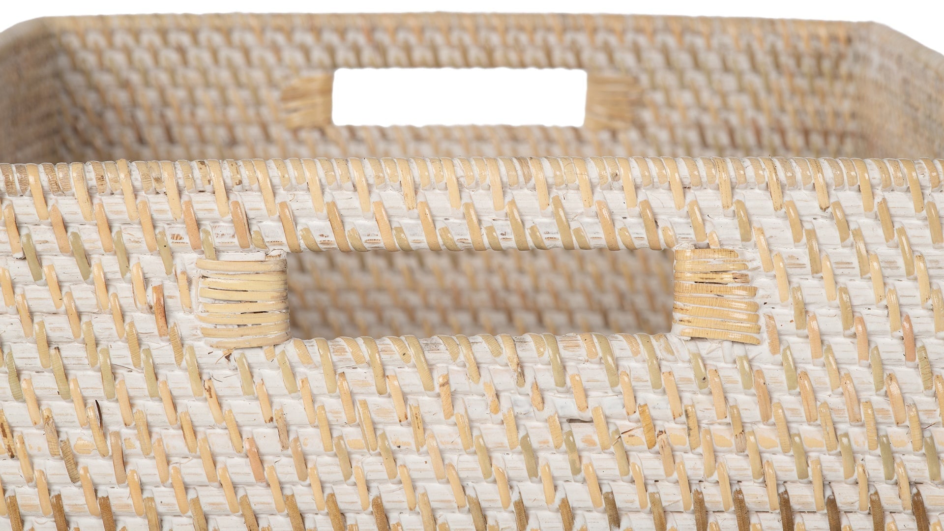 Kouboo Loma Rectangular Decorative Rattan Storage Basket With Handles, Coastal-Inspired Handwoven, Home Organization, Honey Brown