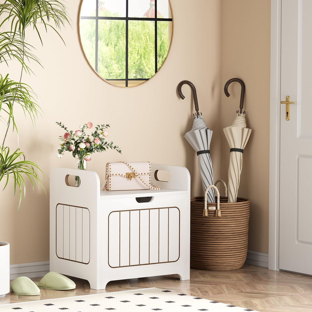 Kids Storage Chests & Trunks, White Toy Box, Small Cube Organizer, Wooden Storage Bin With Handle For Store Toy Books Clothes, Small Square Nightstand For Entryway,Bedroom