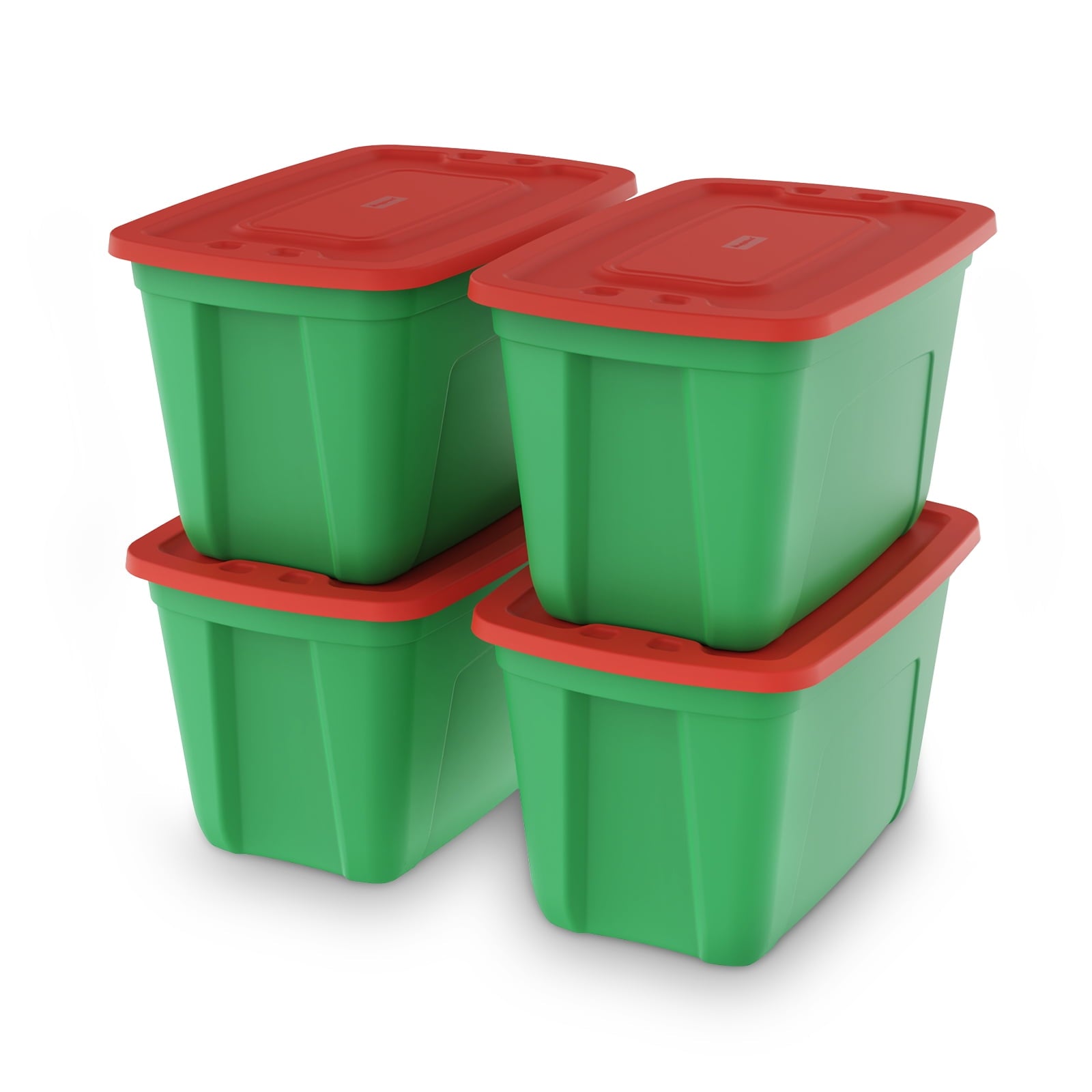 SimplyKleen 4 Pack 18 Gallon Christmas Storage Bins with Lids, Stackable Totes, Plastic Storage Containers, Garage Organization, 18-Gallon (72-Quart) - Green/Red