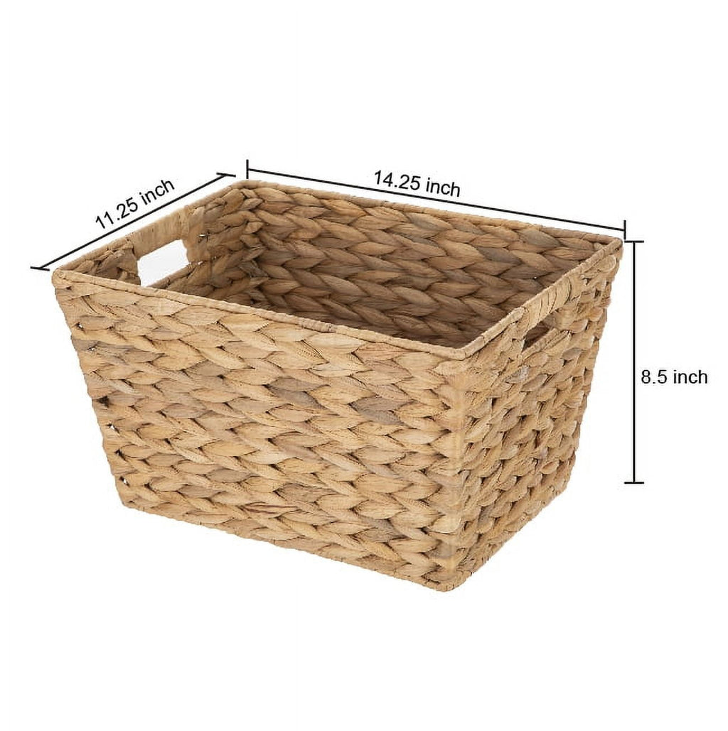 (2 pack) Better Homes & Gardens Large Water Hyacinth Decorative Storage Basket with Handles, 14 in x 11 in x 8.5 in