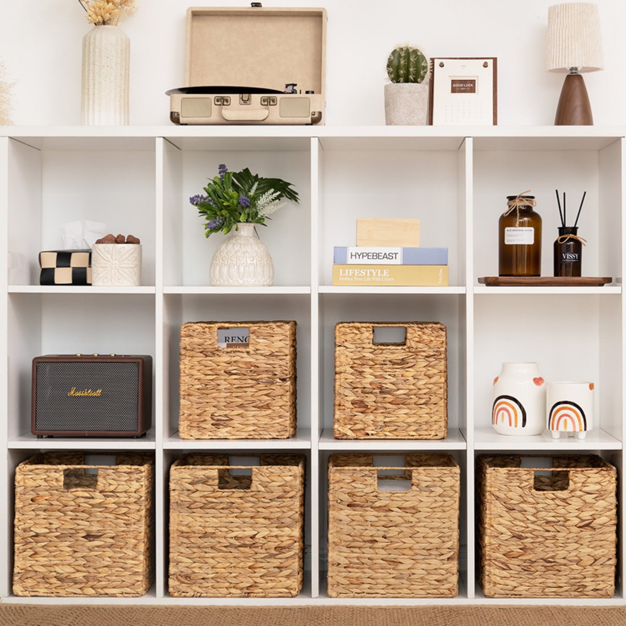 StorageWorks Water Hyacinth Storage Basket With Liner, Natural Wicker Woven Baskets, Handmade, 2-Pack, Large, 11.8"x 11.8 "x 11.8"