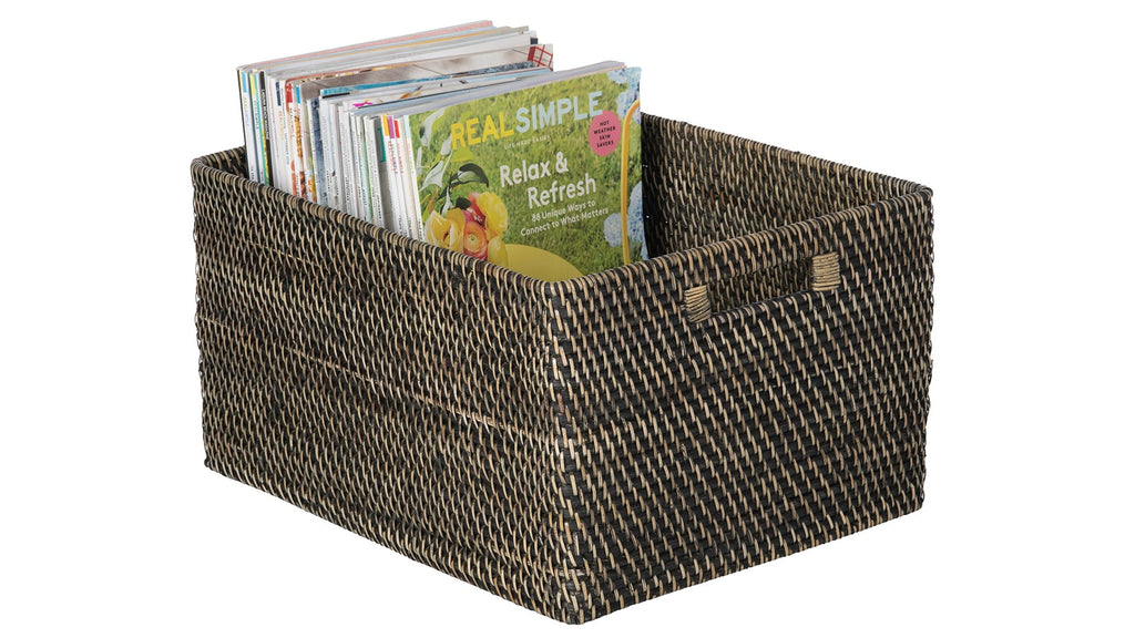 Kouboo Loma Rectangular Decorative Rattan Storage Basket With Handles, Coastal-Inspired Handwoven, Home Organization, Honey Brown