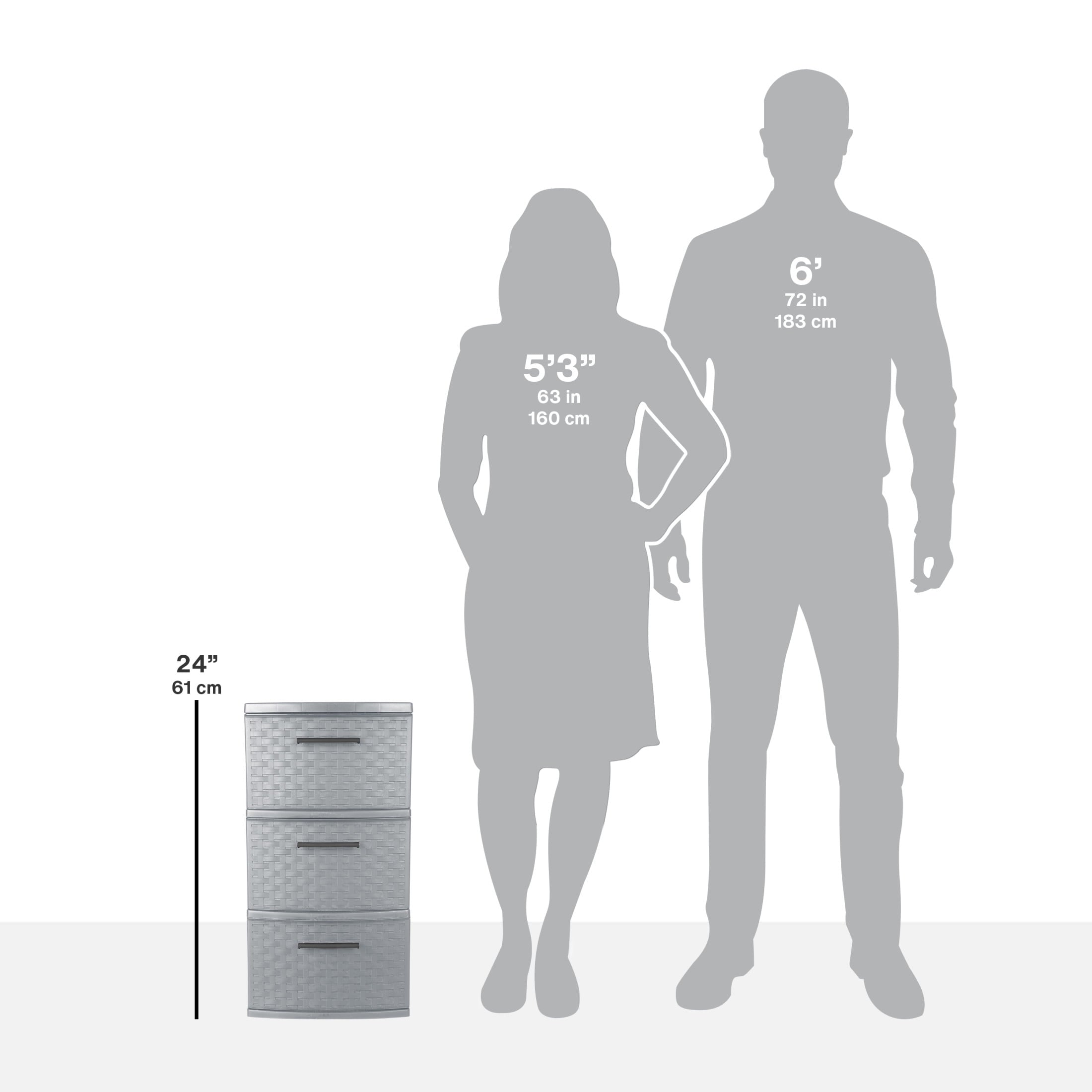 Sterilite 3 Drawer Weave Tower, Plastic Décor Drawers with Pull Handles, Light Gray, 2 Count