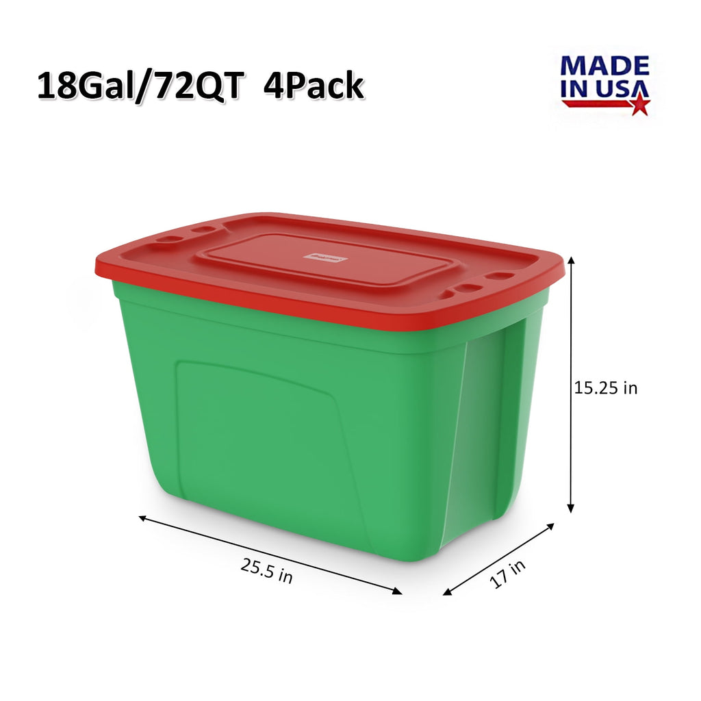 SimplyKleen 4 Pack 18 Gallon Christmas Storage Bins with Lids, Stackable Totes, Plastic Storage Containers, Garage Organization, 18-Gallon (72-Quart) - Green/Red