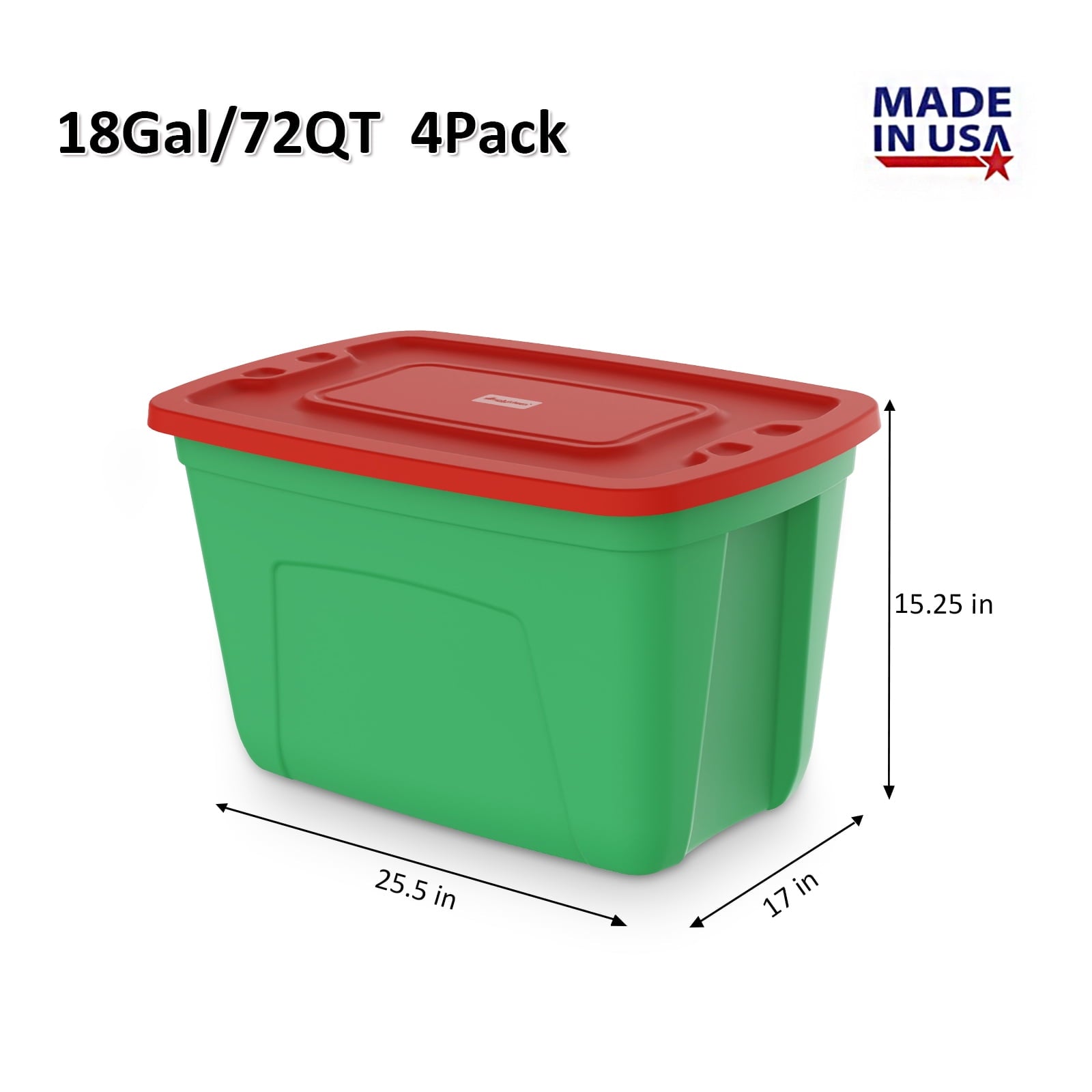 SimplyKleen 4 Pack 18 Gallon Christmas Storage Bins with Lids, Stackable Totes, Plastic Storage Containers, Garage Organization, 18-Gallon (72-Quart) - Green/Red