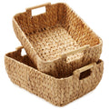 Casafield (Set of 2) Water Hyacinth Oval Storage Baskets with Wooden Handles - Large Woven Bin Organizers