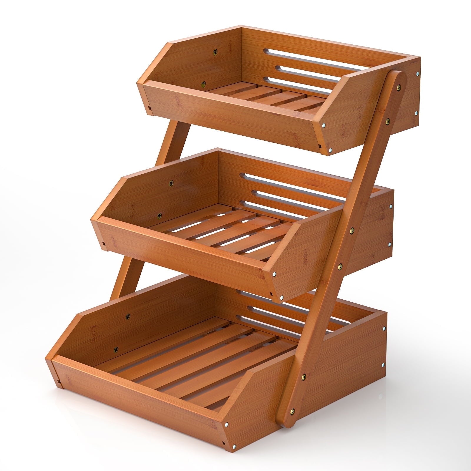 G.a HOMEFAVOR Fruit Basket for Kitchen, 3-Tier Fruit Bowl for Kitchen Counter, Vegetable Storage Stand for Fruit Shop, 15 mm Thickness, Brown