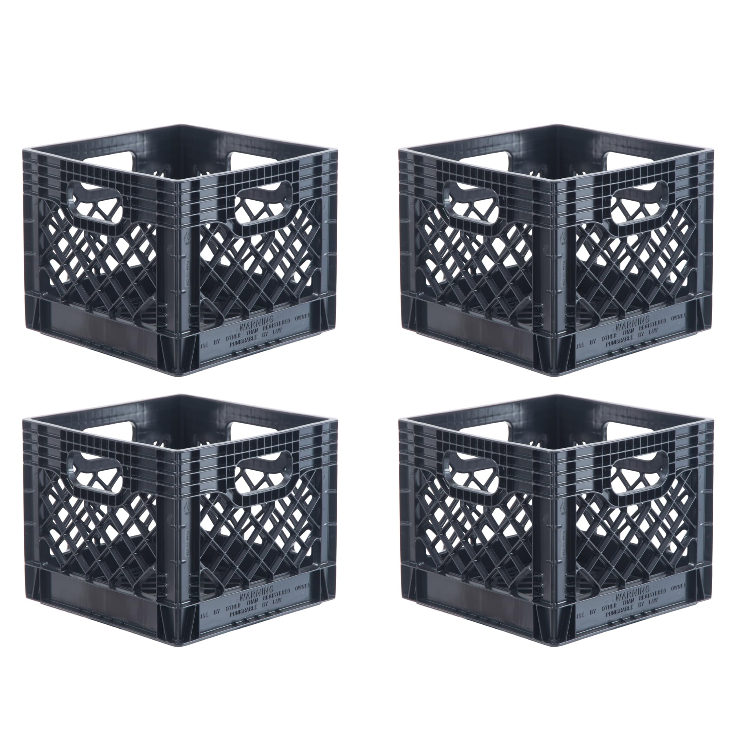 Hudson Exchange 13 x 13 x 11" (16 Quart, 4 Pack) Mesh Commercial Grade Milk Crate Handled Storage Container Tote, Black