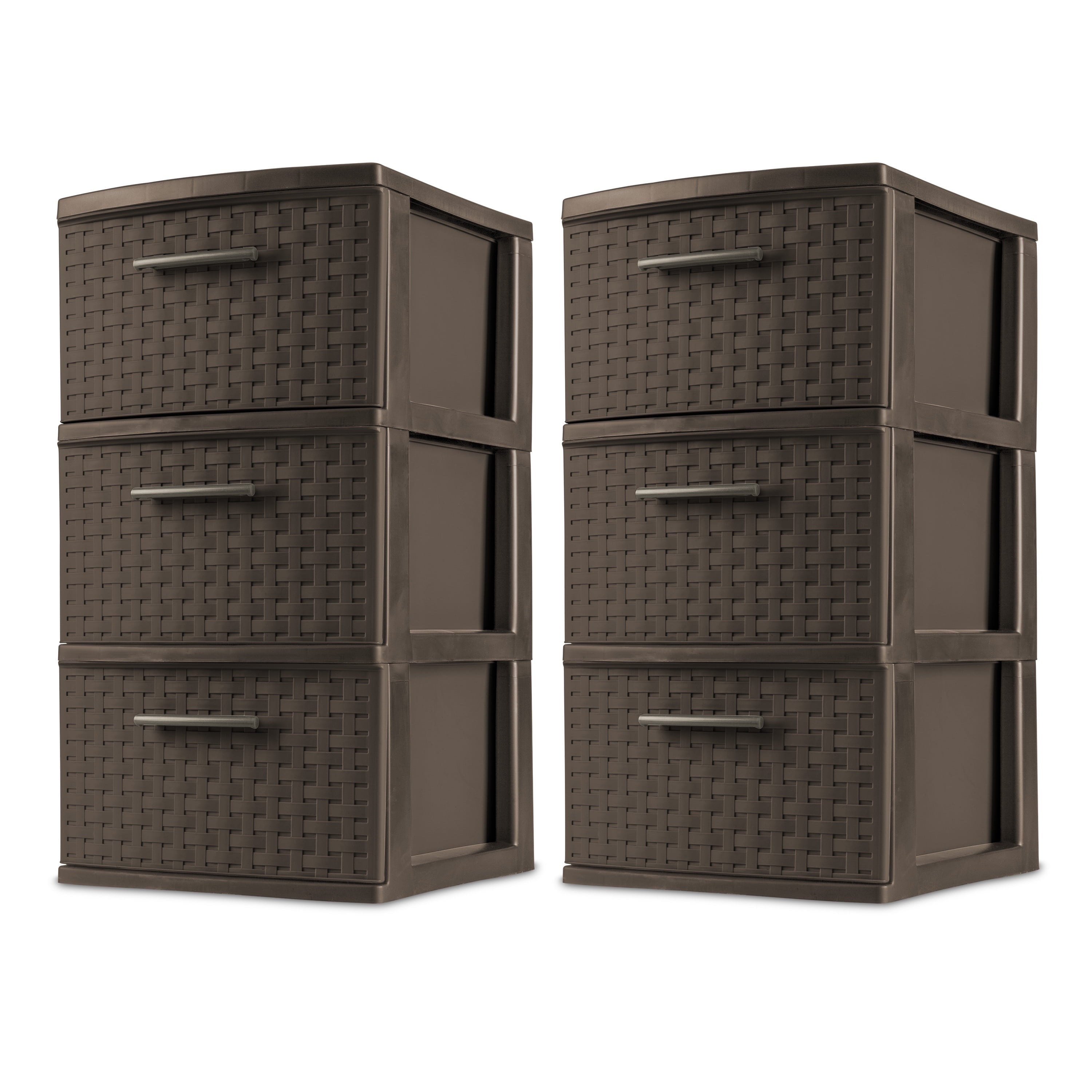 Sterilite 3 Drawer Weave Tower, Plastic Décor Drawers with Pull Handles, Light Gray, 2 Count