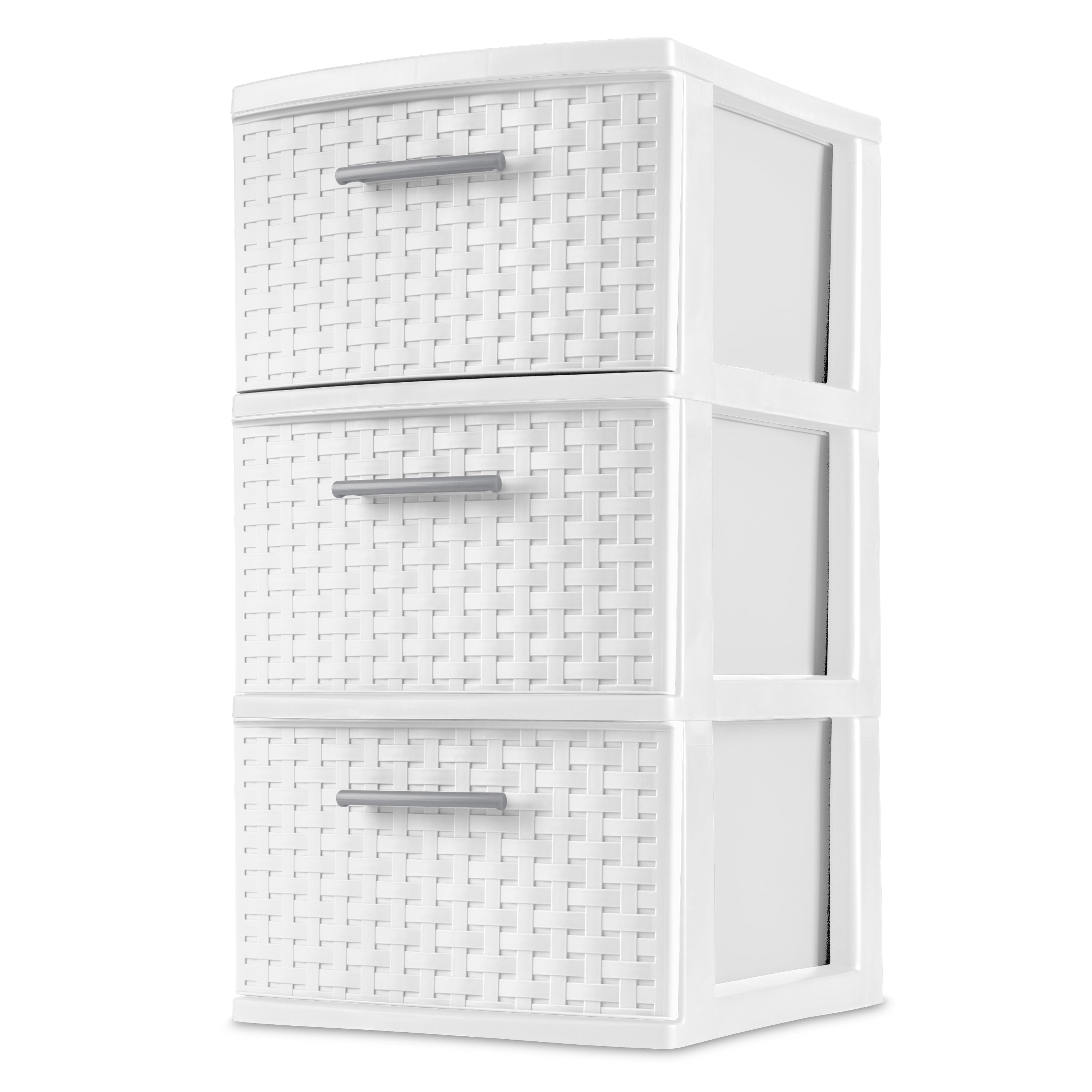 Sterilite 3 Drawer Weave Tower, Plastic Décor Drawers with Pull Handles, Light Gray, 2 Count