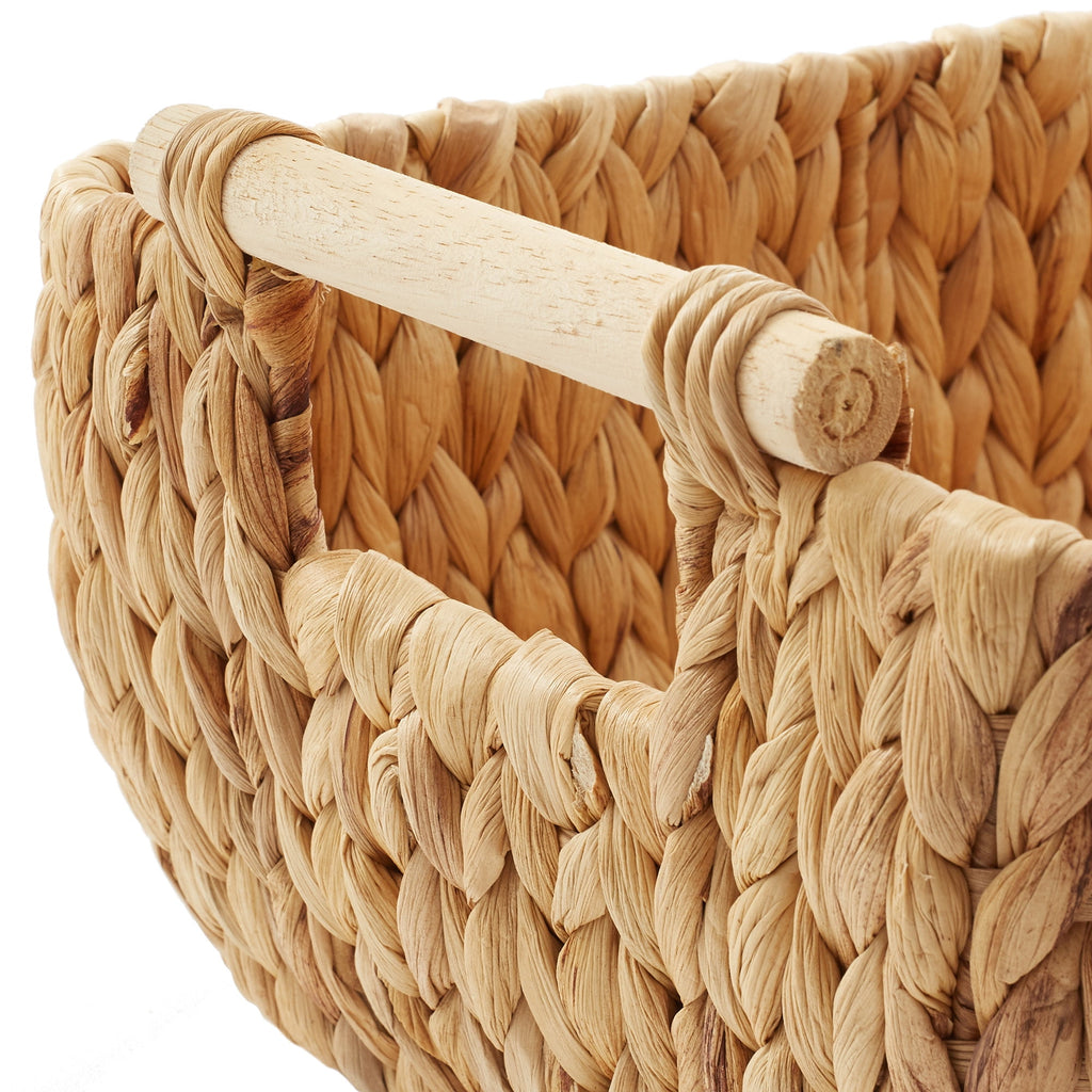 Casafield (Set of 2) Water Hyacinth Oval Storage Baskets with Wooden Handles - Large Woven Bin Organizers