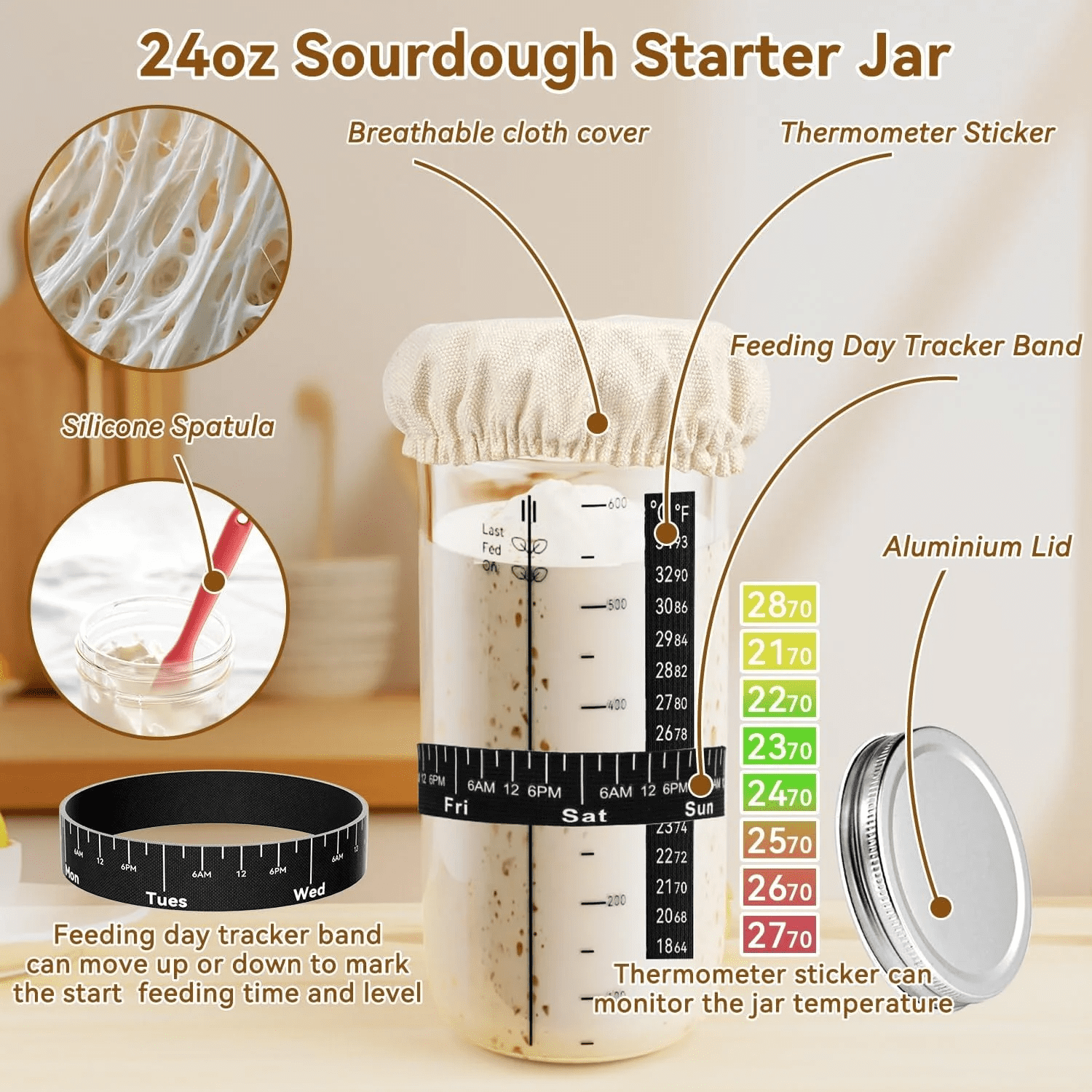 FAKYFJ Sourdough Starter Kit,Sourdough Bread Baking Supplies,  Bread Proofing Basket, Bread Making Tools Kit, Sour Dough Kit Tools, Sourdough Proofing Basket, Sourdough Kit Gifts for Bakers Women Wif