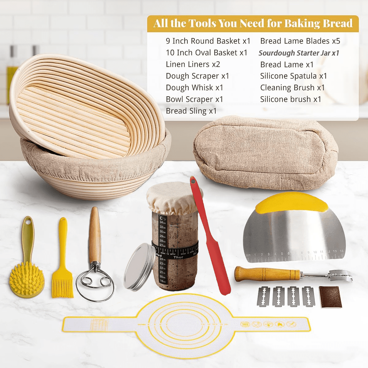 FAKYFJ Sourdough Starter Kit,Sourdough Bread Baking Supplies,  Bread Proofing Basket, Bread Making Tools Kit, Sour Dough Kit Tools, Sourdough Proofing Basket, Sourdough Kit Gifts for Bakers Women Wif