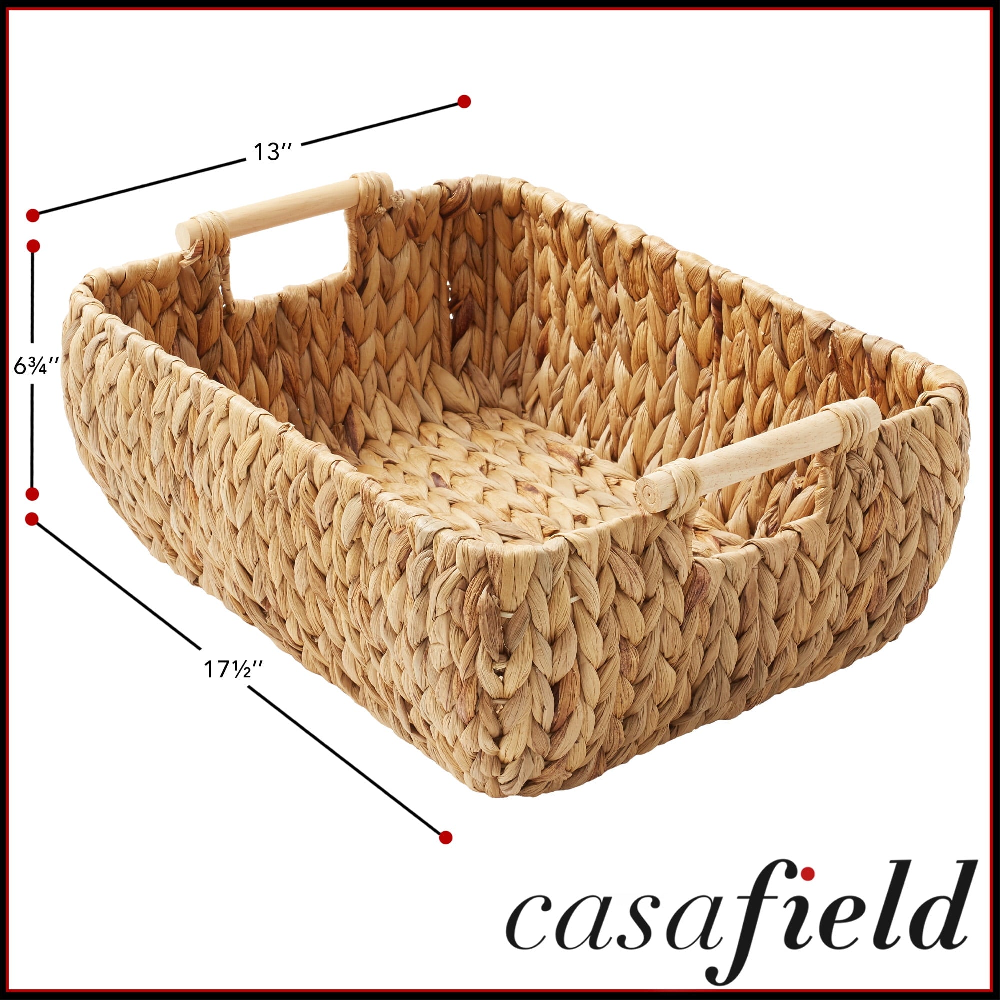 Casafield (Set of 2) Water Hyacinth Oval Storage Baskets with Wooden Handles - Large Woven Bin Organizers