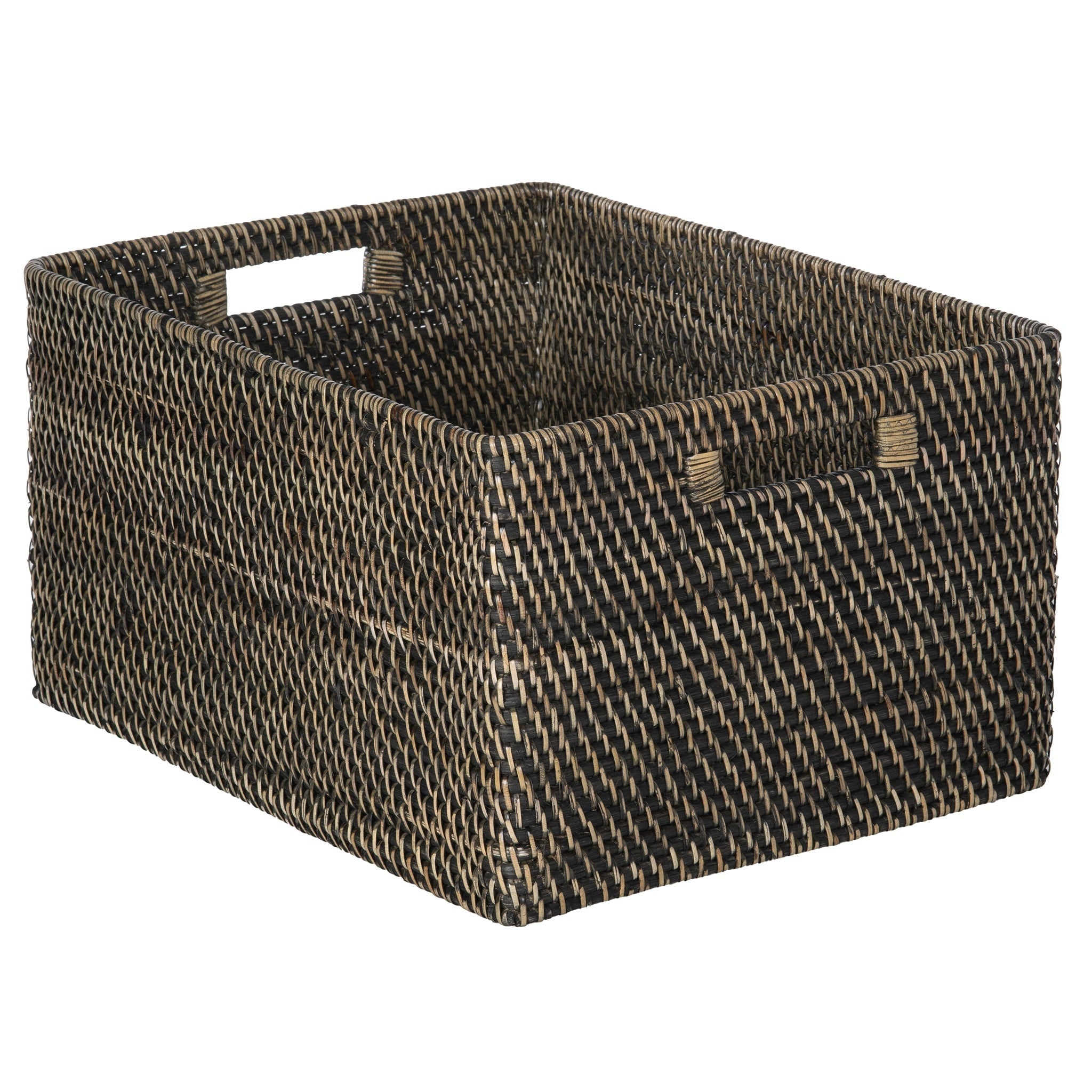 Kouboo Loma Rectangular Decorative Rattan Storage Basket With Handles, Coastal-Inspired Handwoven, Home Organization, Honey Brown